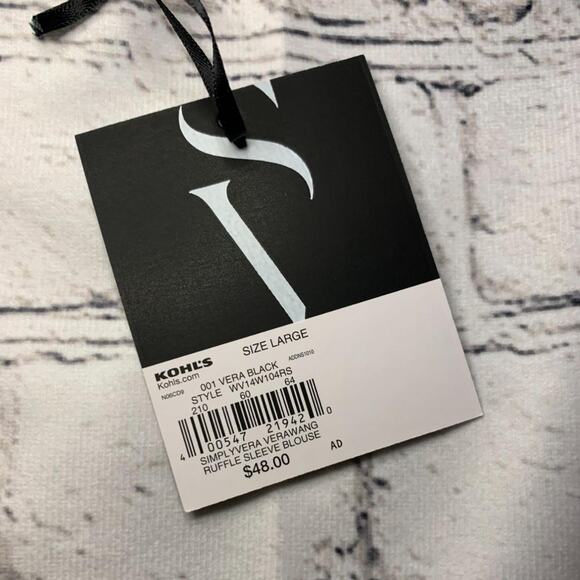 Vera Wang Ruffle Sleeve Blouse, Black, NWT size L - Picture 5 of 5